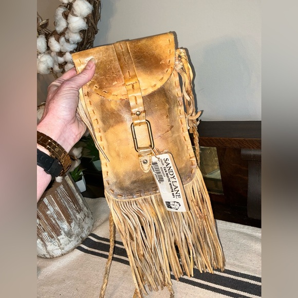 NWT Bed Stu SANDY LANE Tan Rustic White BFS Fringe Hobo Crossbody Bag MSRP $205 - Picture 9 of 11